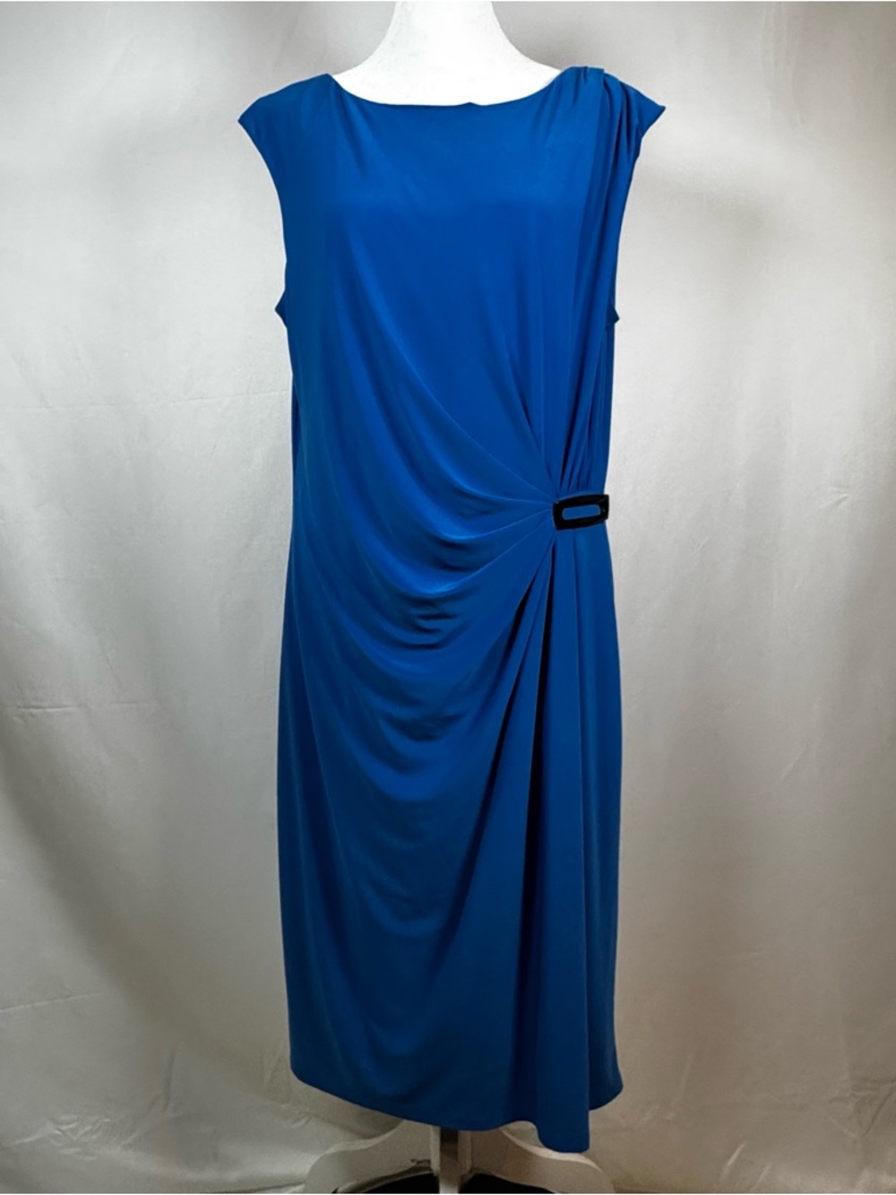 Kasper Cobalt Blue Draped Midi Dress with Side Buckle